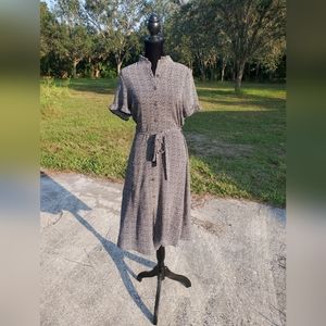 Monteau Short Sleeve Ruffle Tiny Polka Dots Button Down Dress